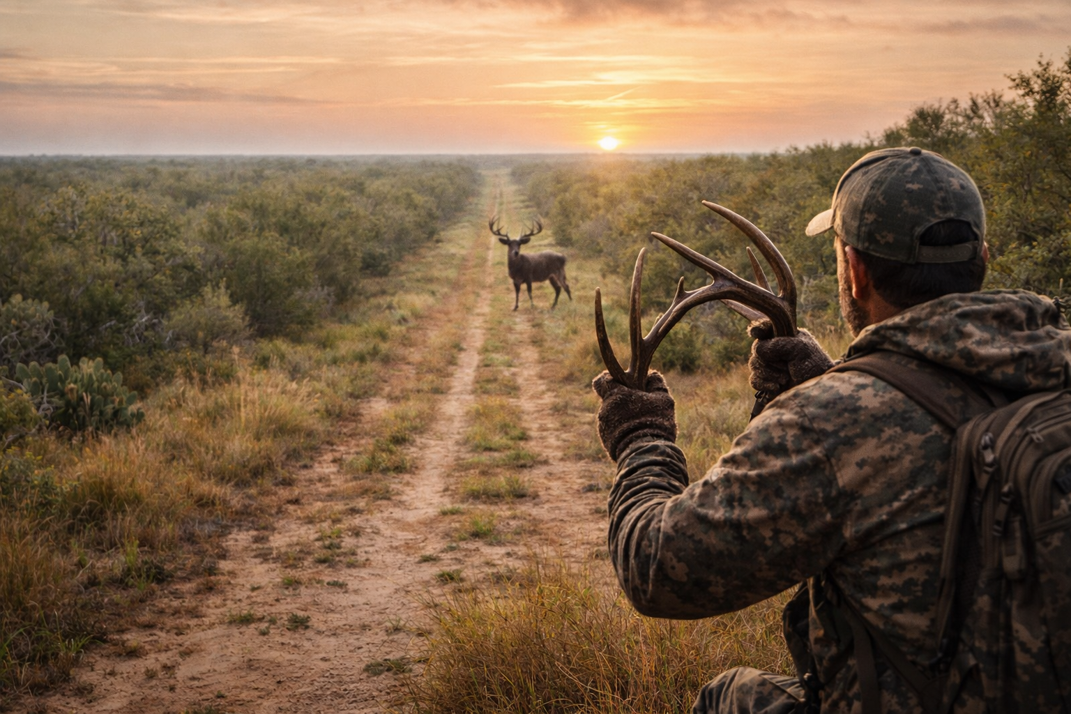 Mature South Texas whitetail buck during the rut on an exclusive hunting ranch in La Salle County